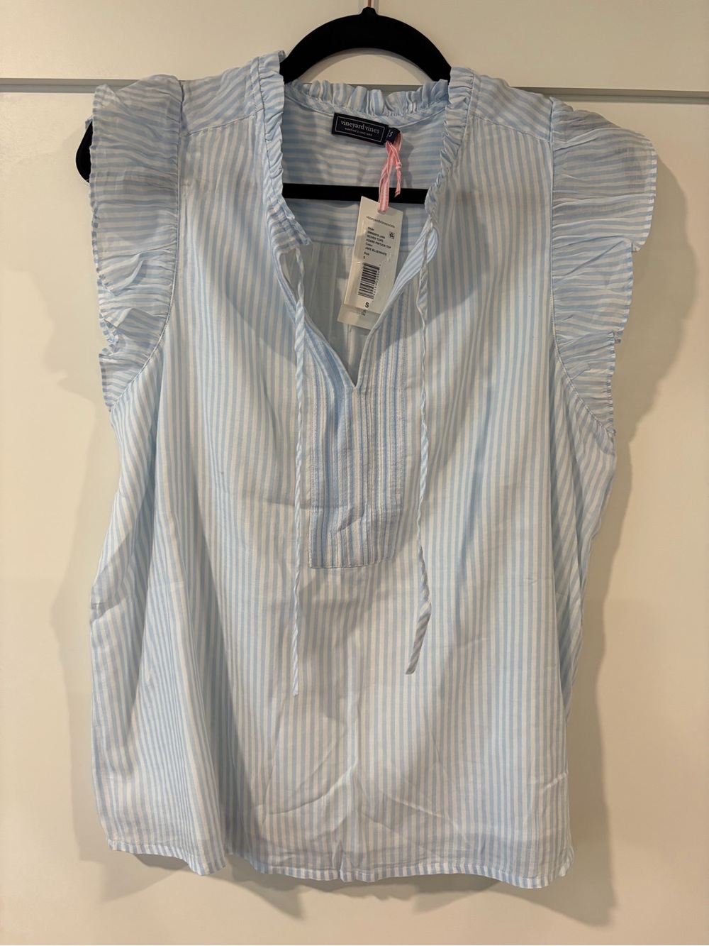 Vineyard Vines Light Blue Striped Ruffle Sleeve Women's Top